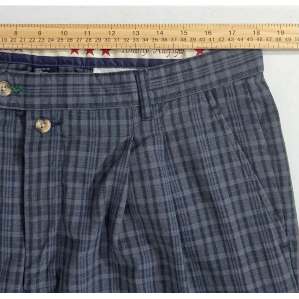 Tommy Hilfiger Plaid Pleated Trousers 38 (fits 36x32) Blue Gray Vintage Baggy‎
